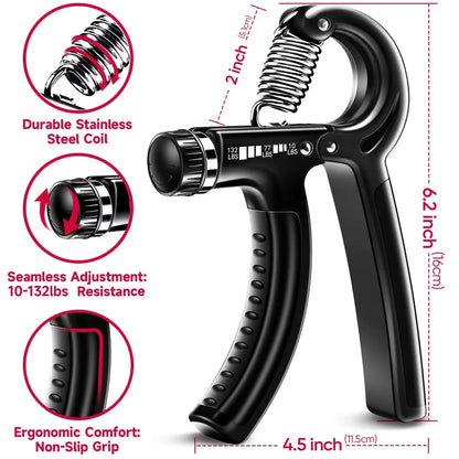 5-60Kg Adjustable Grip Strength Trainer with Finger Exerciser Hand Grip Strengthener for Muscle Building and Injury Recover